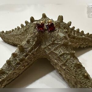 Stainless Steel Gold tone Garnet Red stud earrings